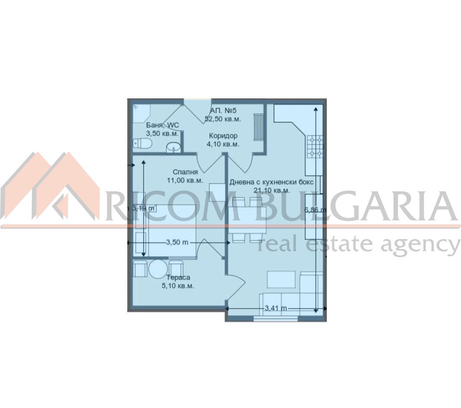 Двустаен апартамент в кв.Бриз с площ 60,46 кв.м. с включено в цената паркомясто! - 3 - Ricom Bulgaria