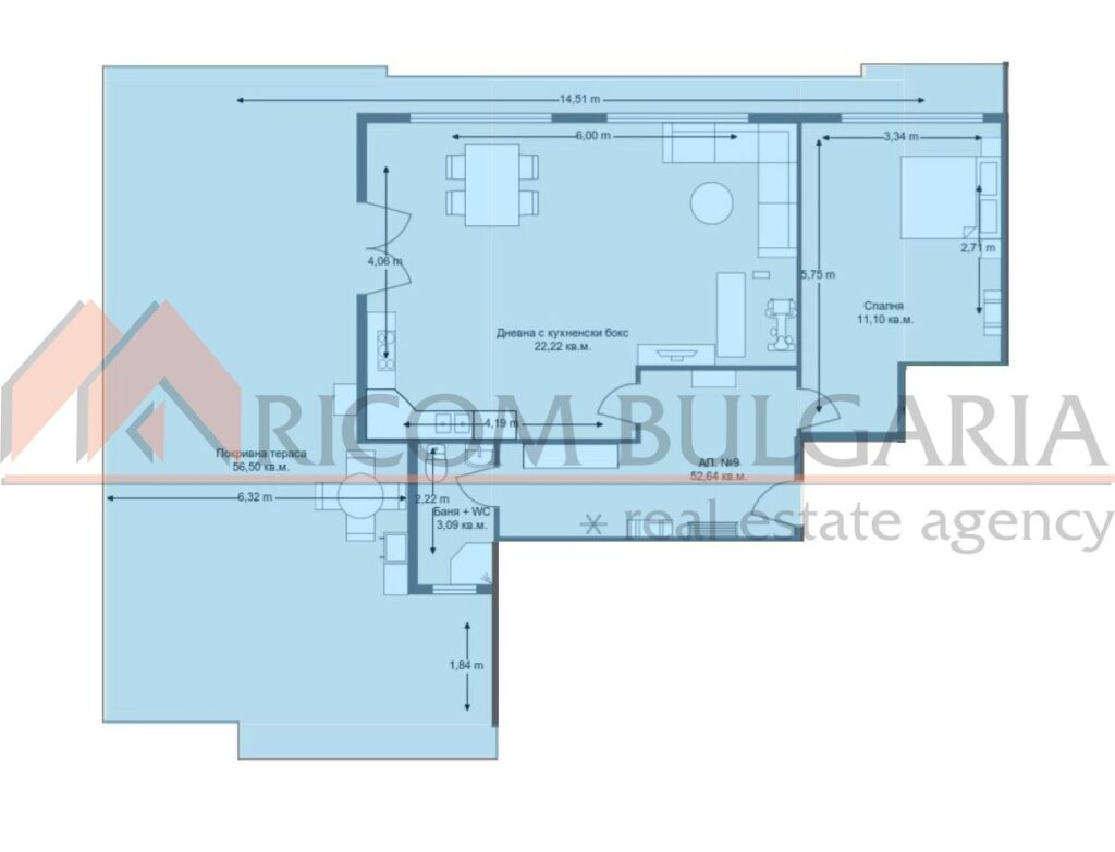 Двустаен апартамент №9 с площ 119.29 кв.м. - 9 - Ricom Bulgaria